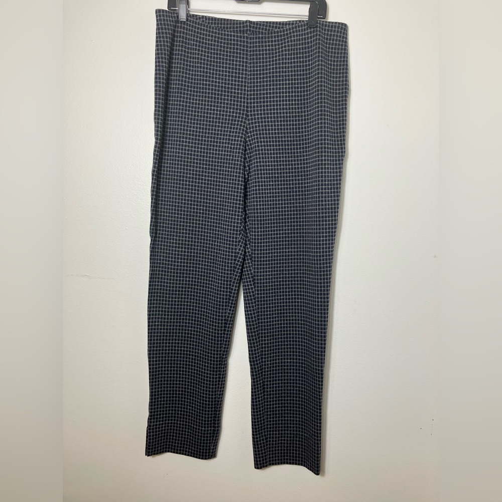 J Jill Slim Leg Ponte Knit Pants Sz Large window pane Plaid Black Preppy Office
